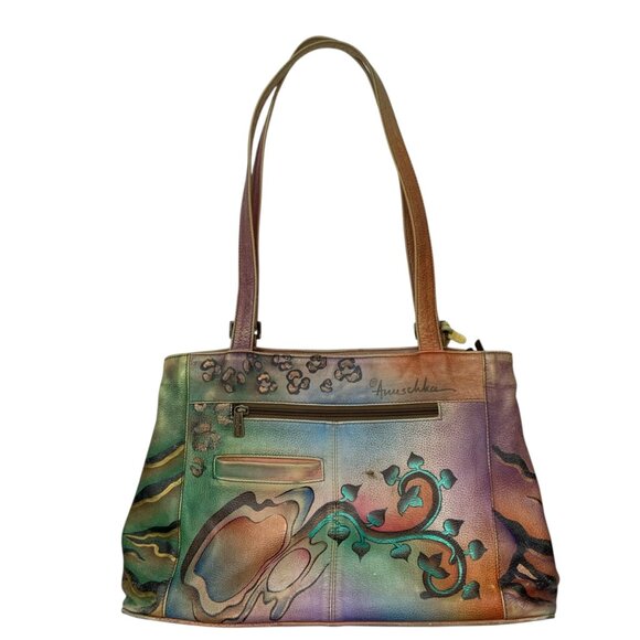 Anuschka Painted Butterfly Leather Hobo Shoulder Bag Zip Top Purse Dual Straps - Picture 16 of 16